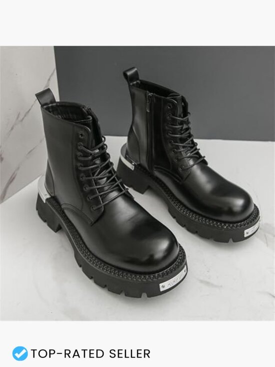 Men\'s Genuine Leather Lace Up Combat Boots with Side Zipper Chunky Lug Sole main image 7